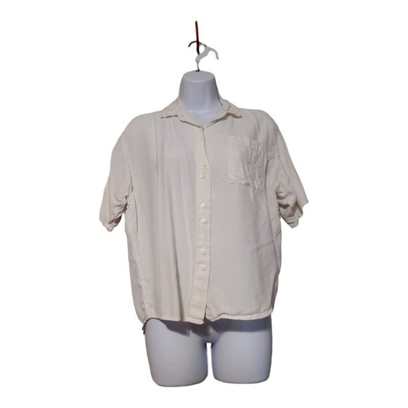 VTG Entity Women's L White Button Down Short Sleeved Pocket Blouse - Picture 1 of 10